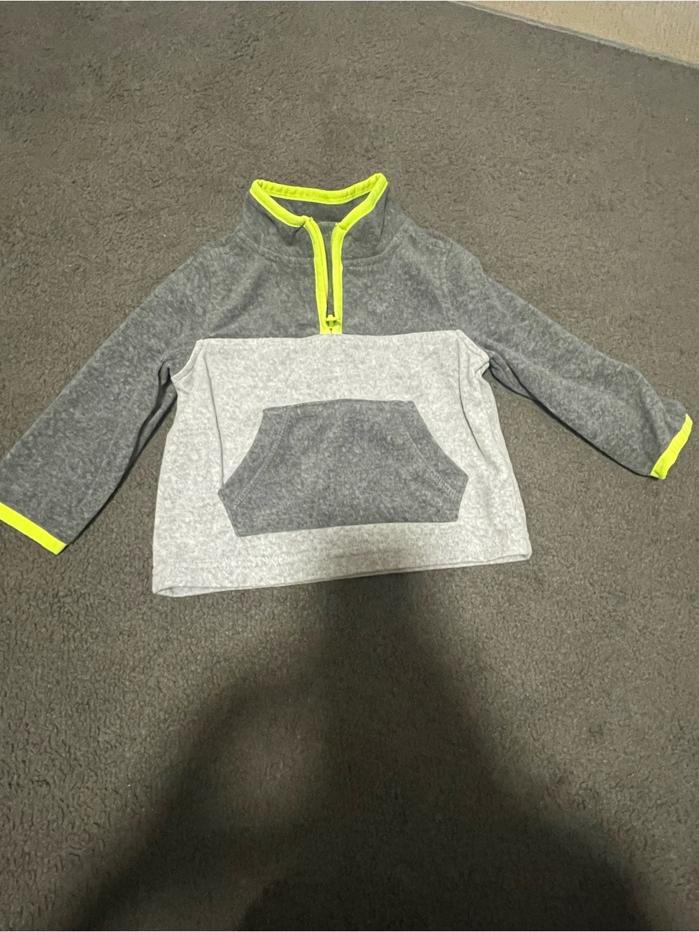 Kids Grey and Neon Yellow Pullover Half-Zip Top
